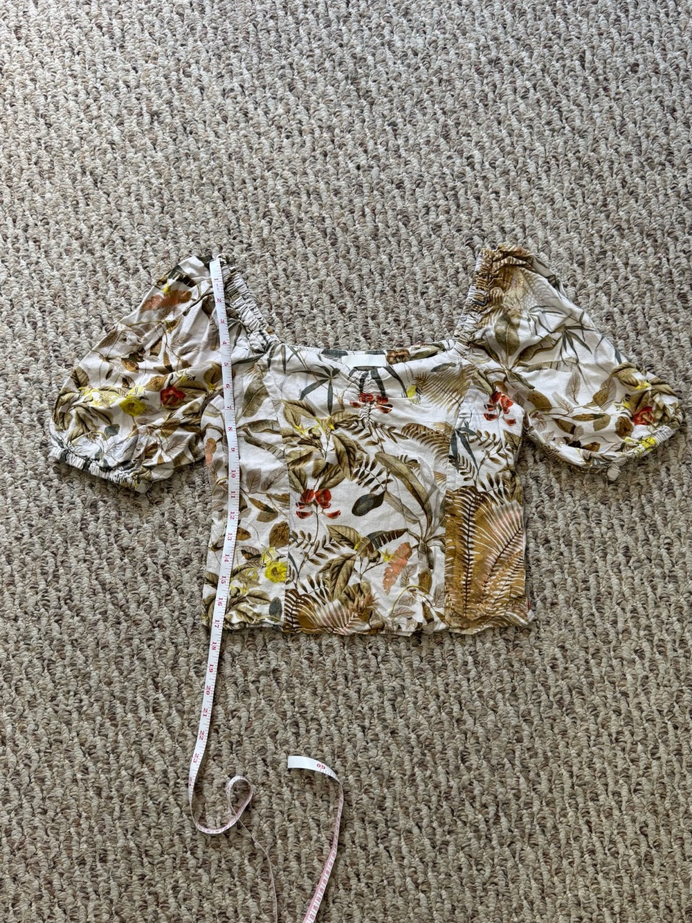 H&M White Floral Puff-Sleeve Crop Top